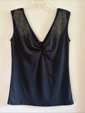 Black Sleeveless V-Neck Studded Women’s Top